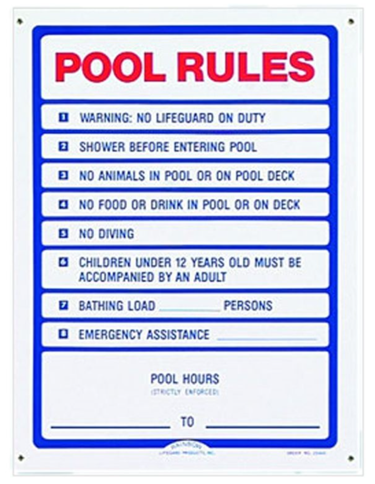 Pentair Sign Pool Rules 18" X 24" Two Color | R230400