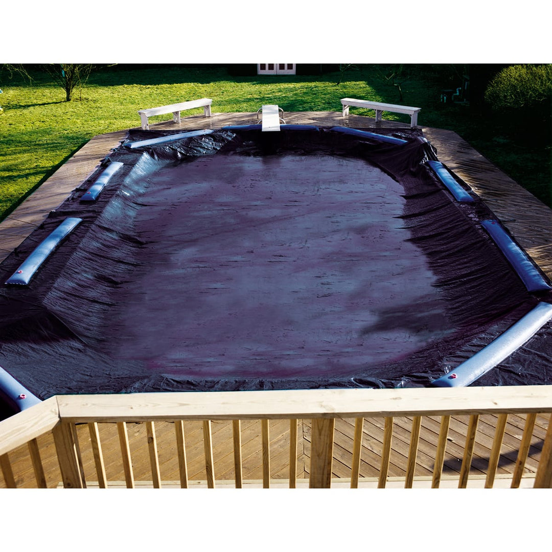 Swimline Deluxe 18' x 36' Rectangle In Ground Winter Pool Cover, 5' Overlap, Blue/Black, 8 Year Warranty | CO82341R