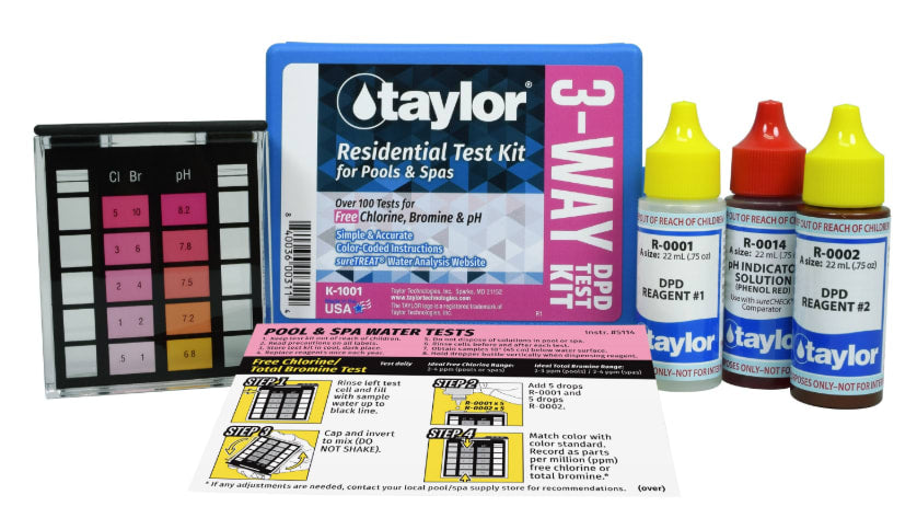 Taylor 3-Way DPD Test Kit for Free Chlorine, Bromine, pH | K-1001-12