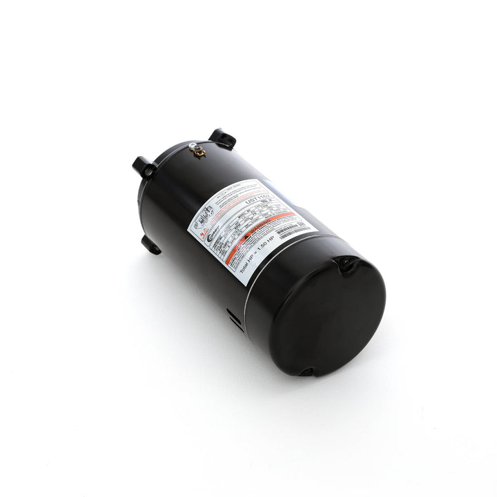 century pool pump motor 1.5hp model ust1152 black cylindrical body with torque specs label and threaded shaft mounting points