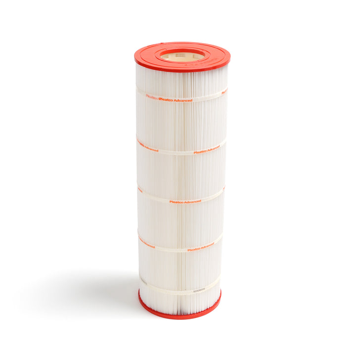 Pleatco PSR100 spa filter cartridge with white pleated body and red end caps designed for Sta-Rite Posi-Flo systems
