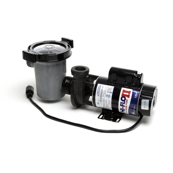 Waterway 2 HP Hi-Flo 2 dual-speed above ground pump in black and gray with attached clear lid strainer and black twist-lock power cord
