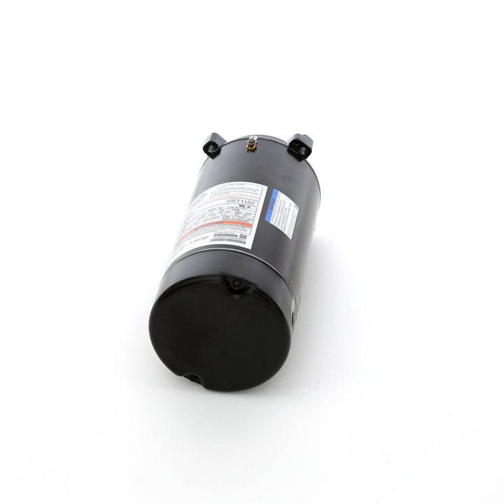 Century pool pump motor black cylindrical body with threaded shaft and product specification labels visible