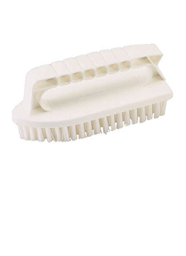 Ocean Blue hand held all purpose scrubber brush with white handle featuring an ergonomic grip and dense white bristles