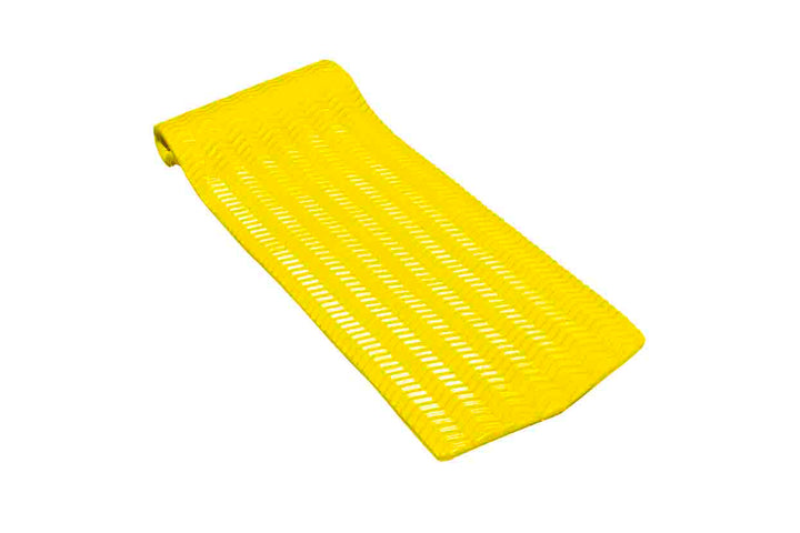 yellow Swimline 74 inch Sofskin floating lounge with textured perforated surface and raised pillow section