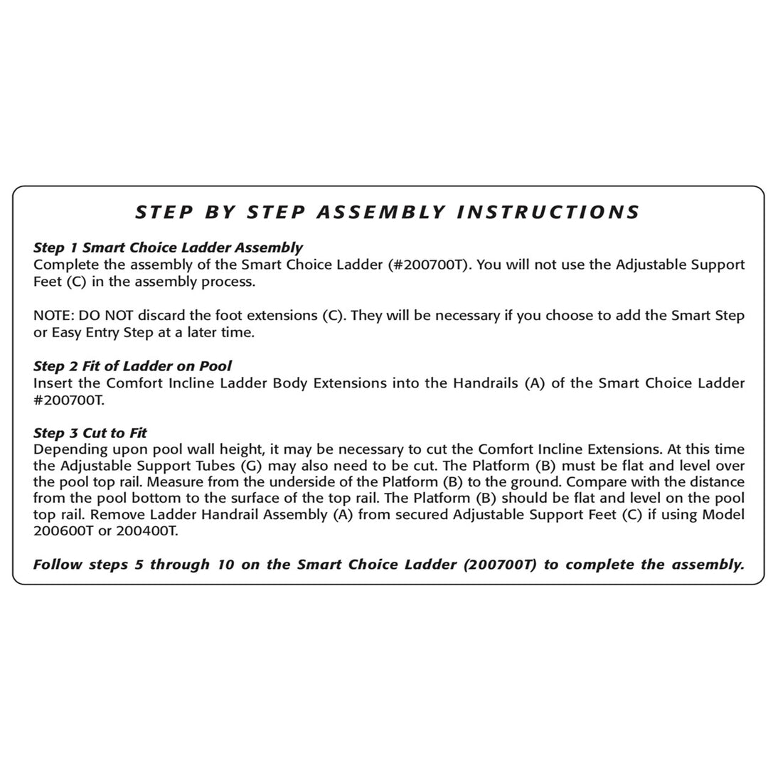 assembly instructions for Smart Choice Ladder 200700T including steps for fitting and cutting ladder parts for pool installation