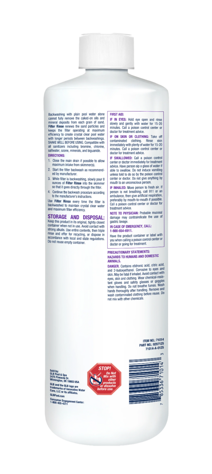 GLB Filter Rinse Pool Filter Cleaner, 32 oz Bottle | 71014
