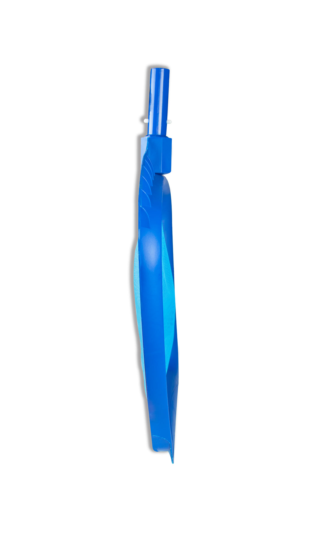 blue heavy duty leaf rake pool net with a solid plastic frame and fine mesh net attachment
