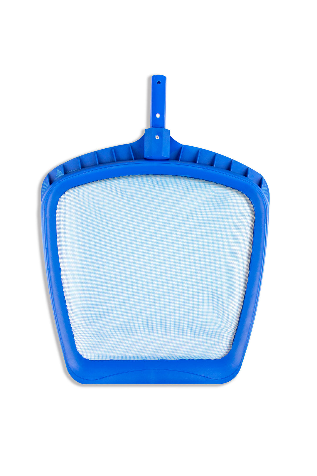 blue professional heavy duty leaf rake pool net with fine mesh and solid frame on white background