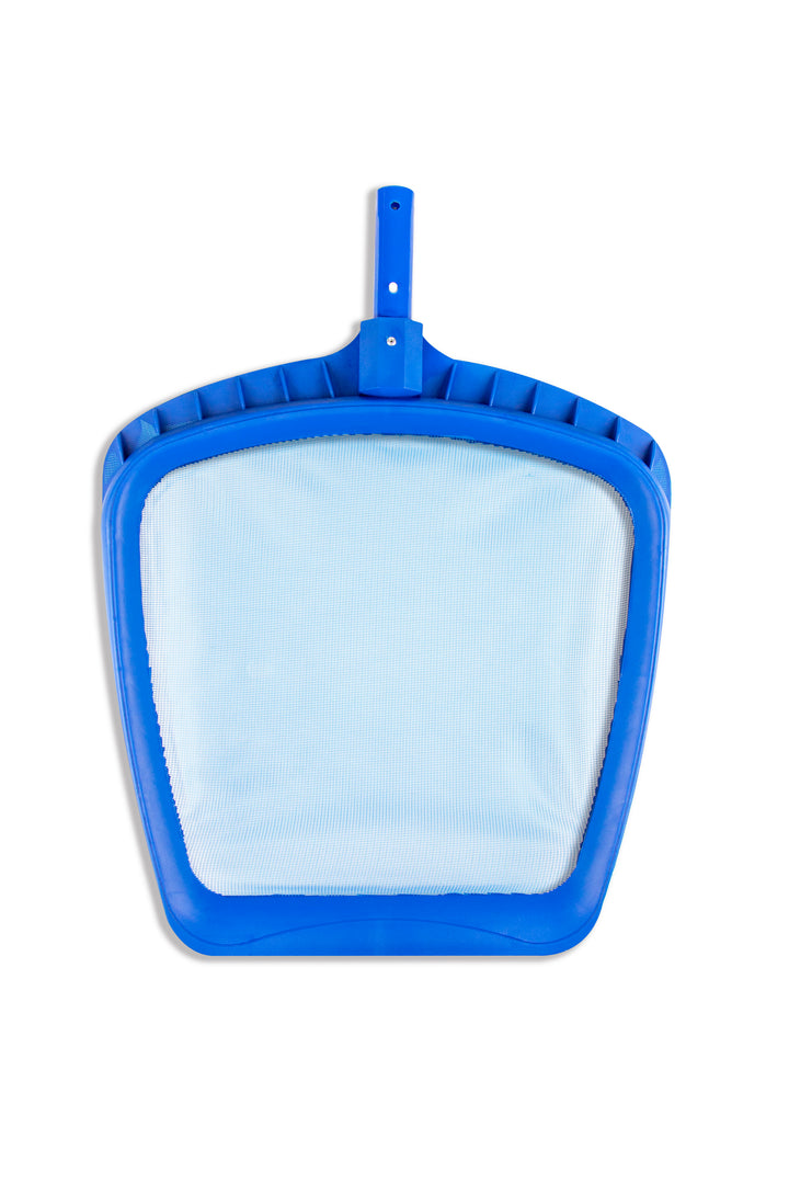 blue professional heavy duty leaf rake pool net with fine mesh and solid frame on white background