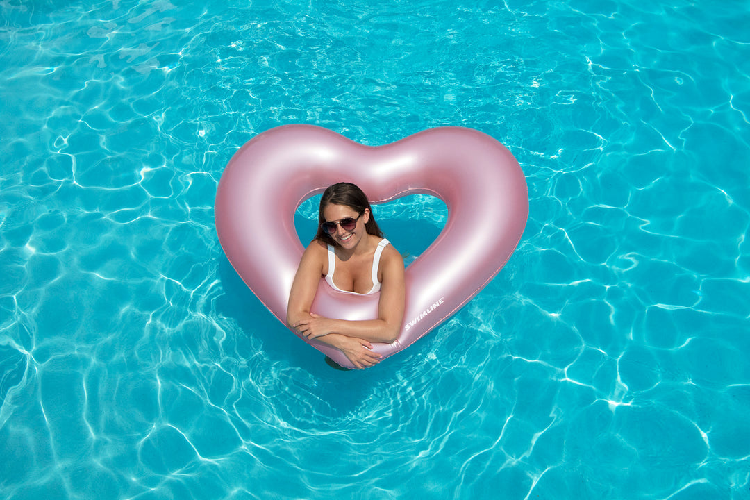 Swimline Metallic Heart Ring Pool Float, Metallic Pink | 90159