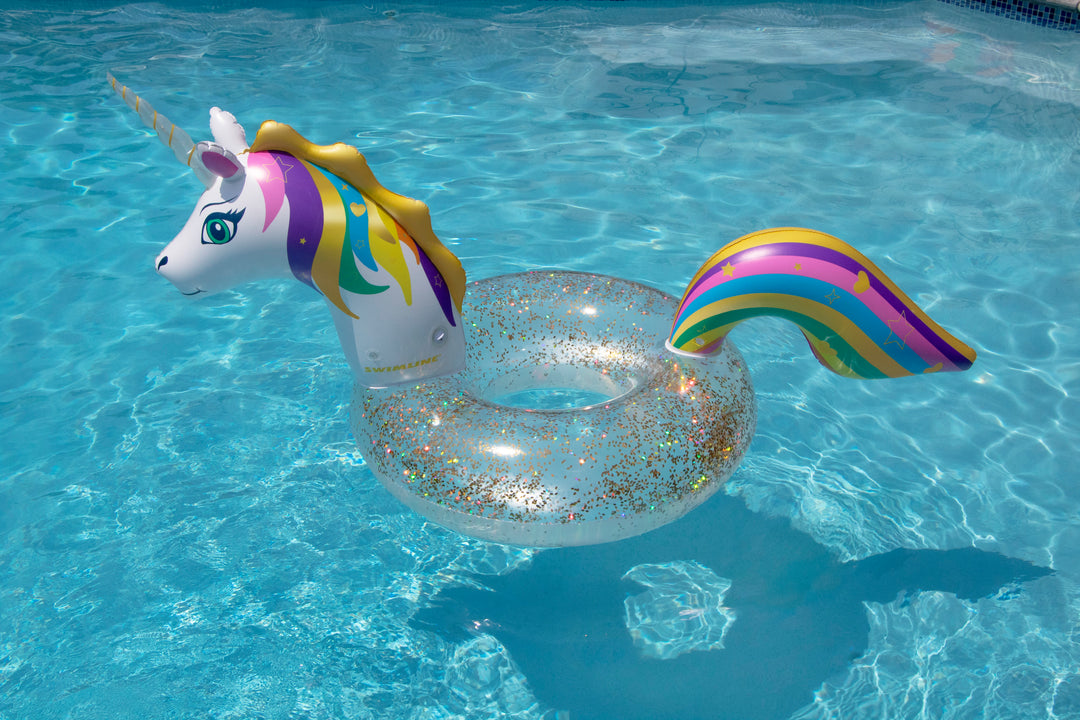 Swimline 68" LED Light-up Unicorn Glitter Float Ring | 90387
