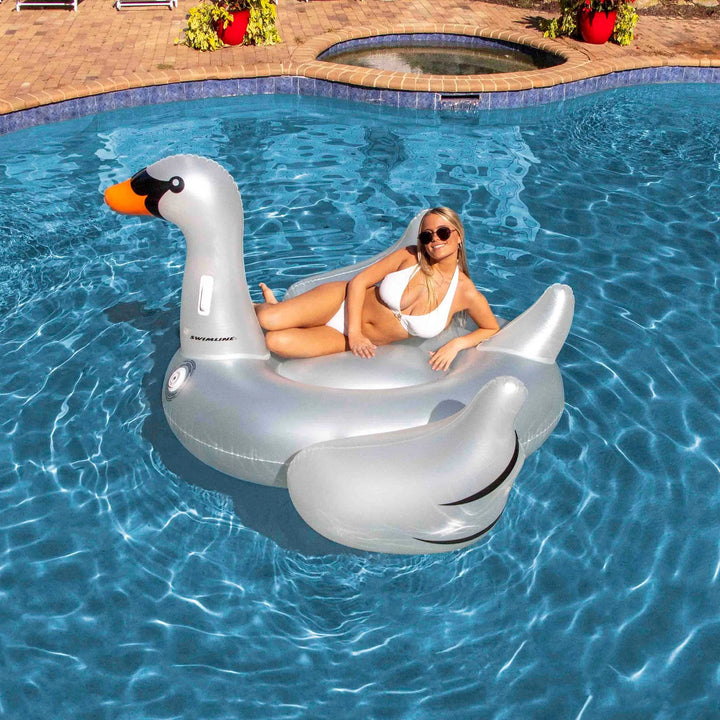Swimline Giant LED Light-Up Swan Ride-On Pool Float | 90702