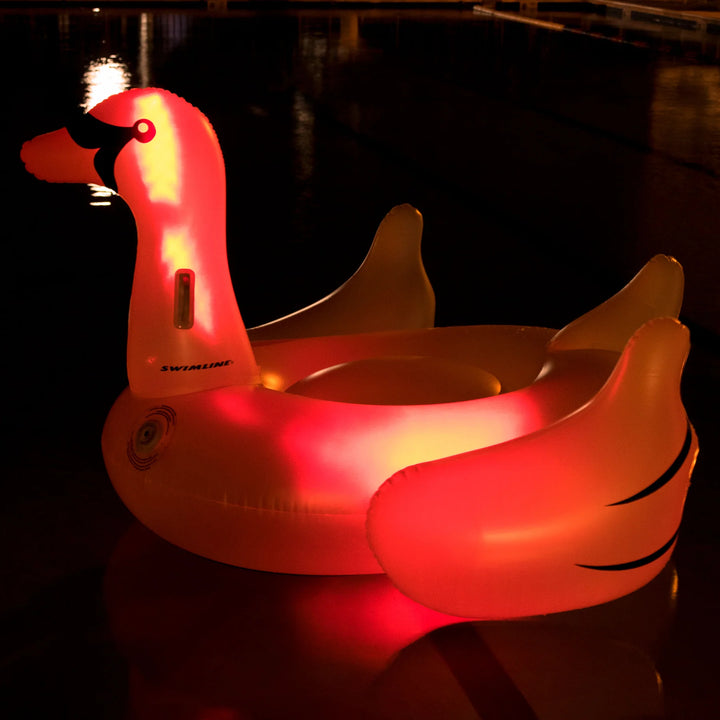 Swimline Giant LED Light-Up Swan Ride-On Pool Float | 90702