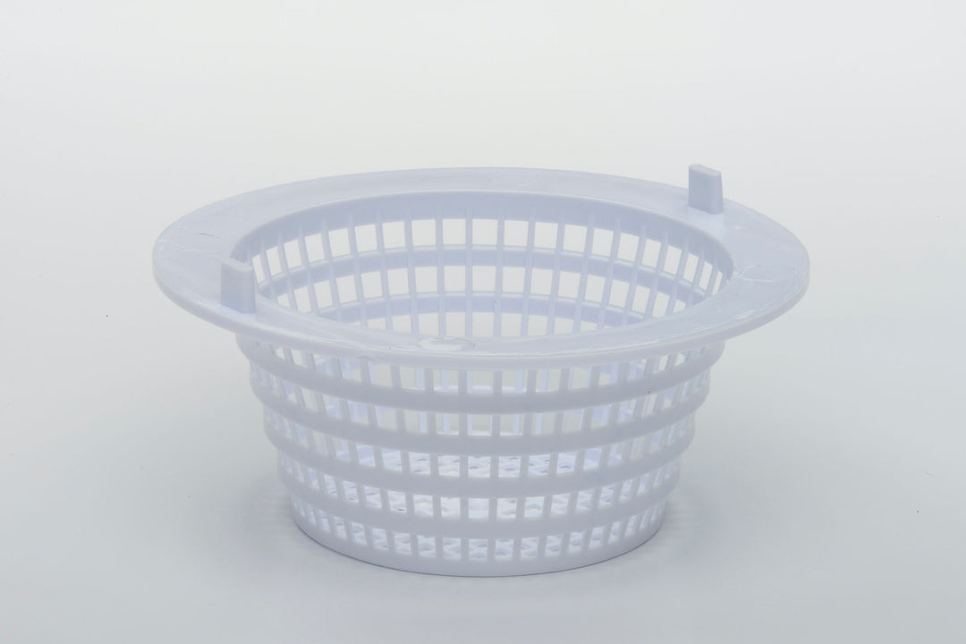 Aladdin Season Master Skimmer Basket B-214 in white plastic with round open grid design and wide rim with two tab handles