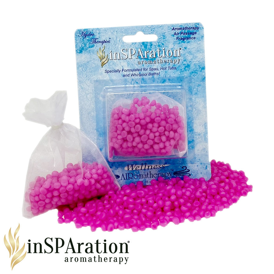 Insparation Inc AirRomatherapy Air Bead Singles with pink round beads in clear sachet and plastic blister pack on blue backing