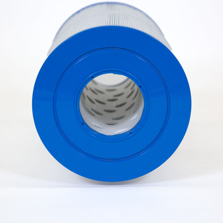 cylindrical replacement filter cartridge with blue plastic ends and pleated filter material visible around the circumference