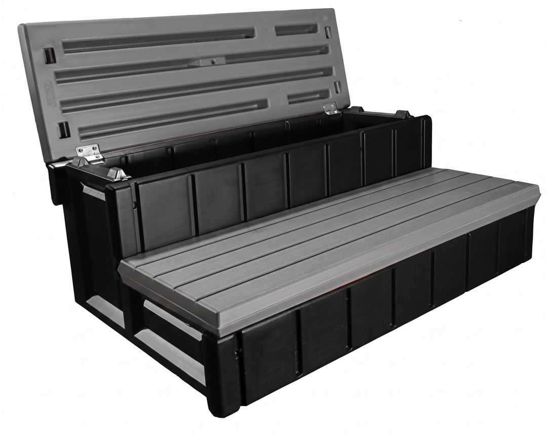 Confer Deep Gray 36" Deluxe Storage Spa Step, Deep Grey Treads &amp; Black Frame | LASS36-SC-LBG-BLK
