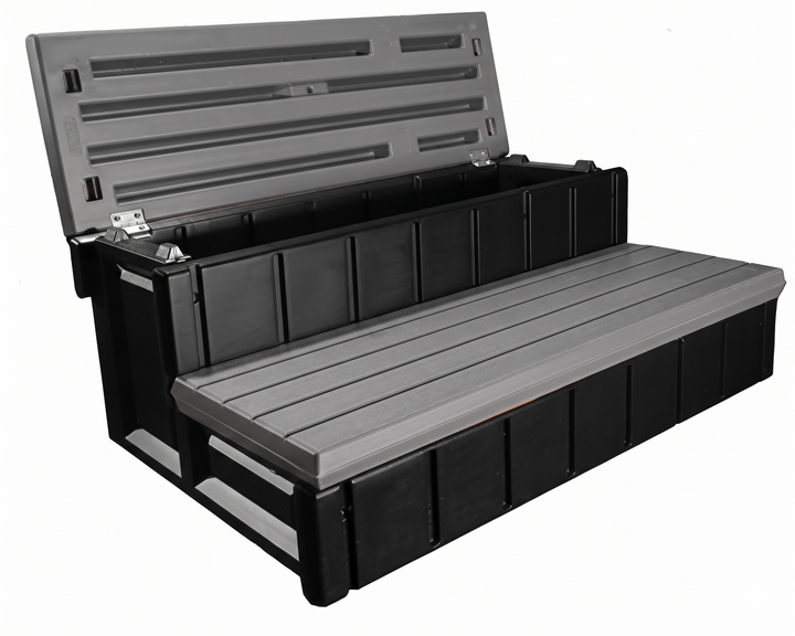 Confer Deep Gray 36" Deluxe Storage Spa Step, Deep Grey Treads &amp; Black Frame | LASS36-SC-LBG-BLK