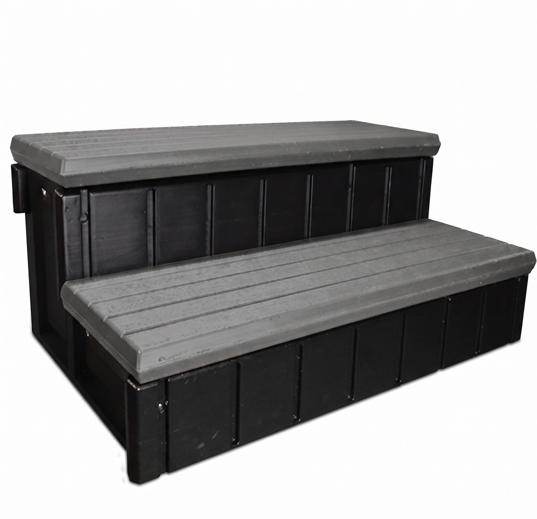 Confer Deep Gray 36" Deluxe Storage Spa Step, Deep Grey Treads &amp; Black Frame | LASS36-SC-LBG-BLK