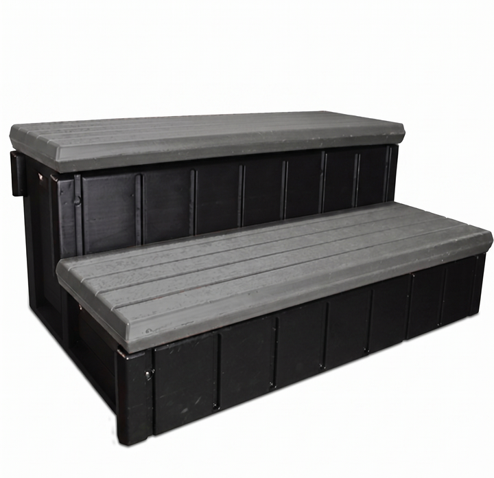 Confer Deep Gray 36" Deluxe Storage Spa Step, Deep Grey Treads &amp; Black Frame | LASS36-SC-LBG-BLK