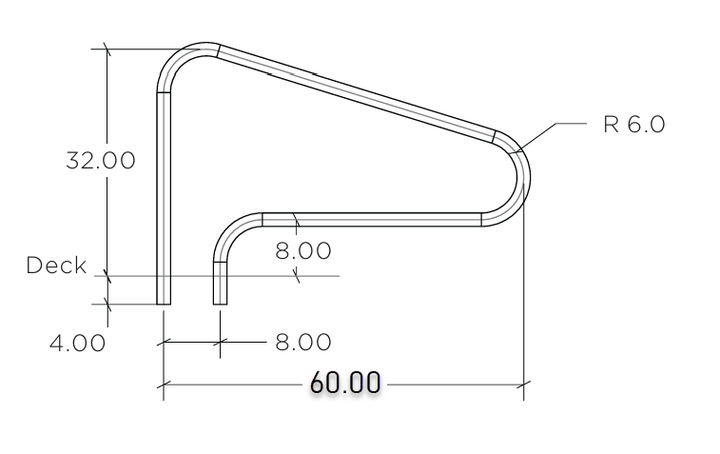 SR Smith 60" Heavy Duty 3-Bend Deck-Mounted Hand And Stair Rail, .065 Thickness | DMS-100S