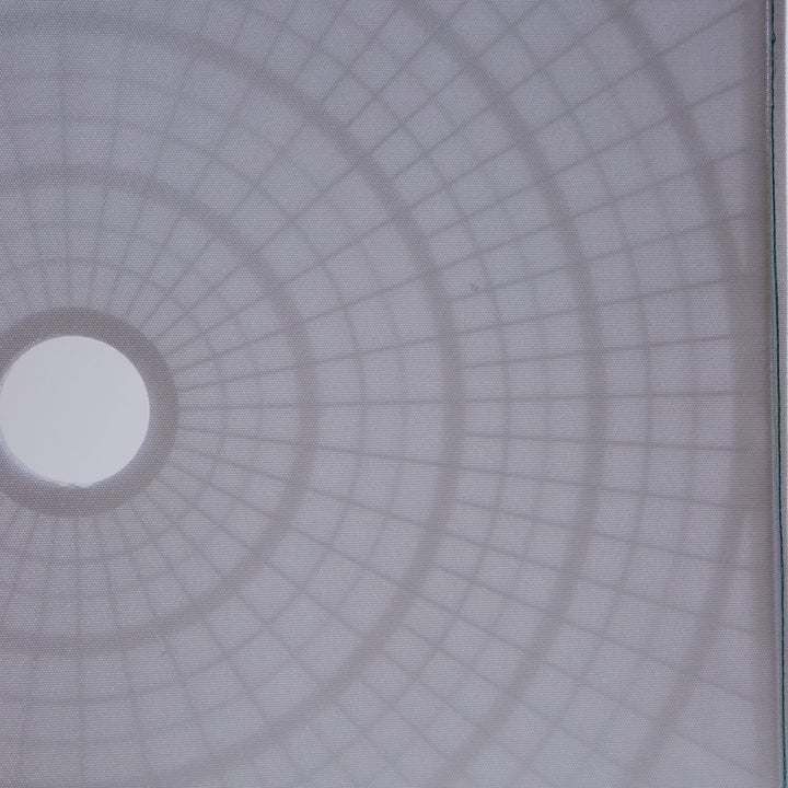 24 inch circular pool filter grid made of fine mesh material with a central hole and reinforced stitching around edges