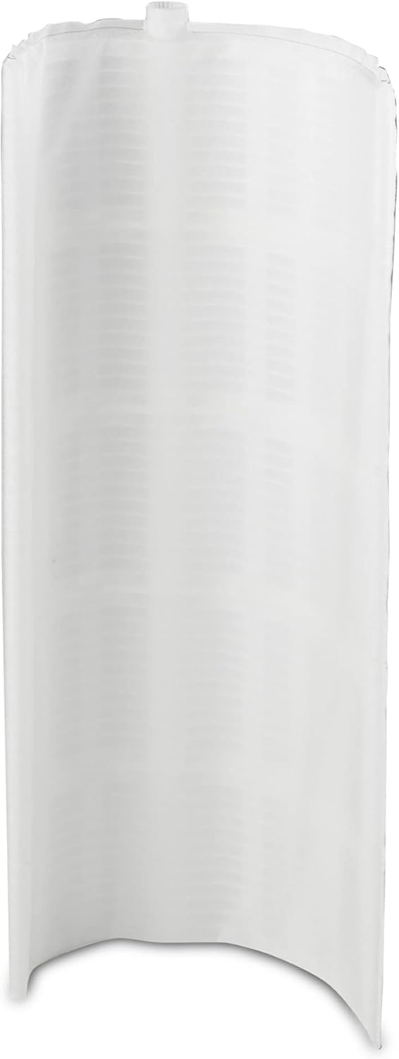 tall white curved pool filter grid with textured filtering surface and top connector for assembly