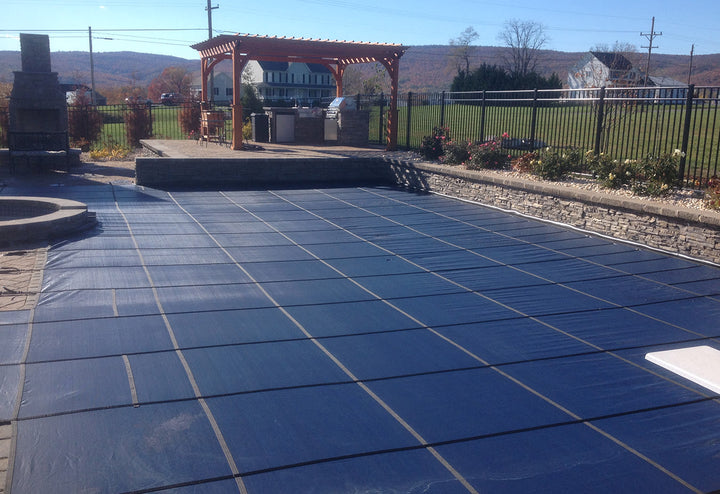 GLI 18' x 36' Rectangle Mesh Safety Cover w/ 4' x 8' CES, Blue | 20-1836RE-CES48-SAP-BLU