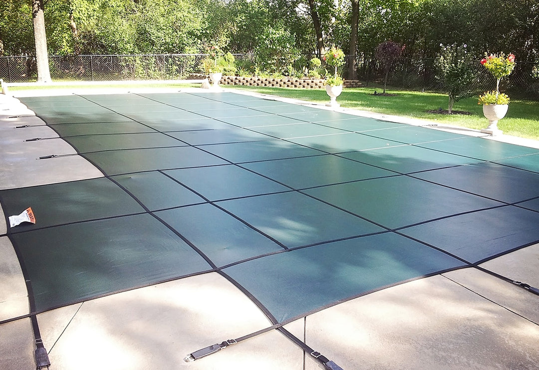 GLI 20' x 40' Rectangle Mesh Safety Cover w/ 4' x 8' CES, Green | 20-2040RE-CES48-SAP-GRN