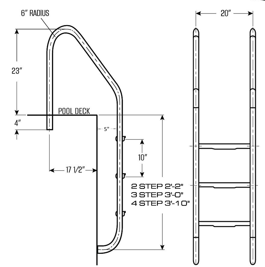 Global 3 Tread Classic Ladder Polished .049" with Gray Heavy Duty Tread | GPP-LD-C49-3ST-SS-G