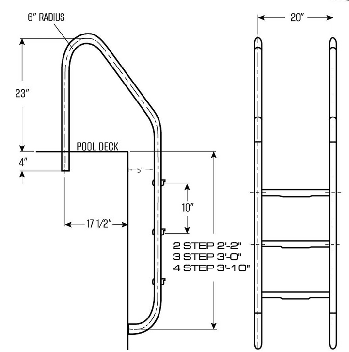 Global 3 Tread Classic Ladder Polished .049" with Gray Heavy Duty Tread | GPP-LD-C49-3ST-SS-G
