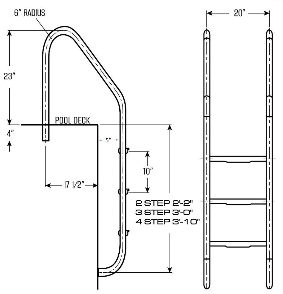 Global 3 Tread Economy Ladder .049 with White Treads | GPP-LD-E49-3ST-SS-EW