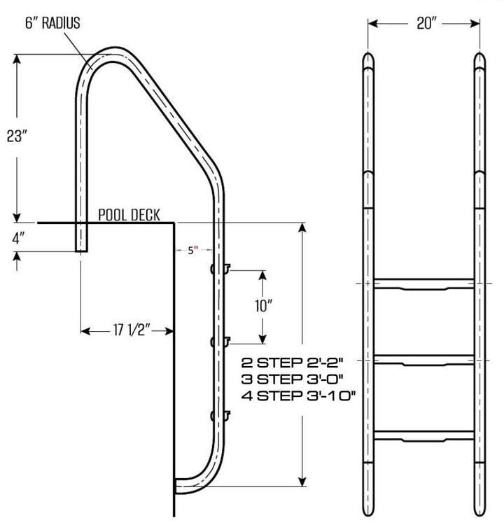 Global 3 Tread Economy Ladder .049 with White Treads | GPP-LD-E49-3ST-SS-EW