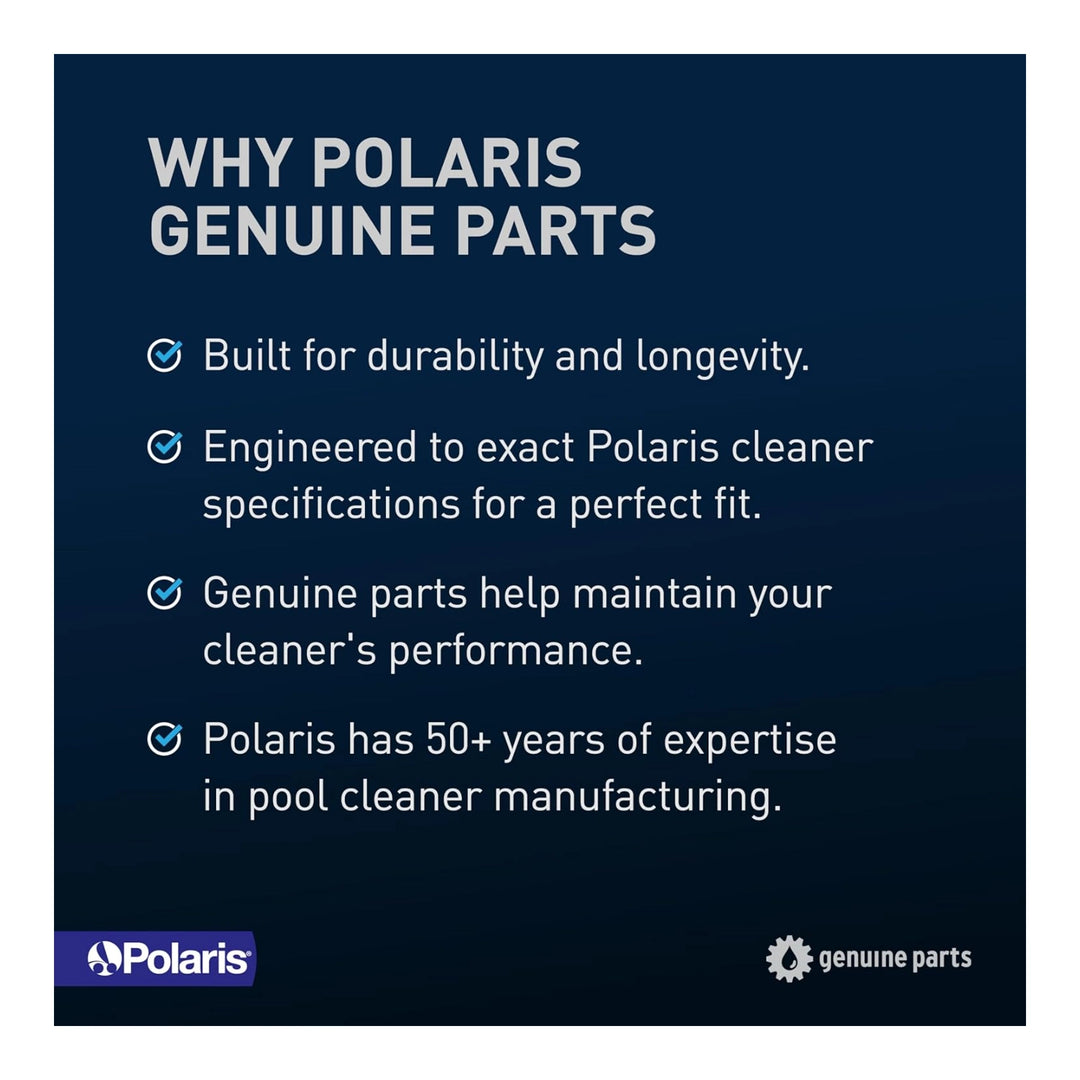 blue background with white text listing reasons to choose Polaris genuine parts including durability longevity exact fit and 50 years expertise