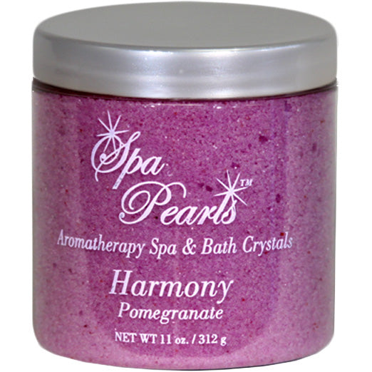 Spa Pearls aromatherapy crystals jar in pomegranate scent with purple granules and silver lid by Insparation Inc