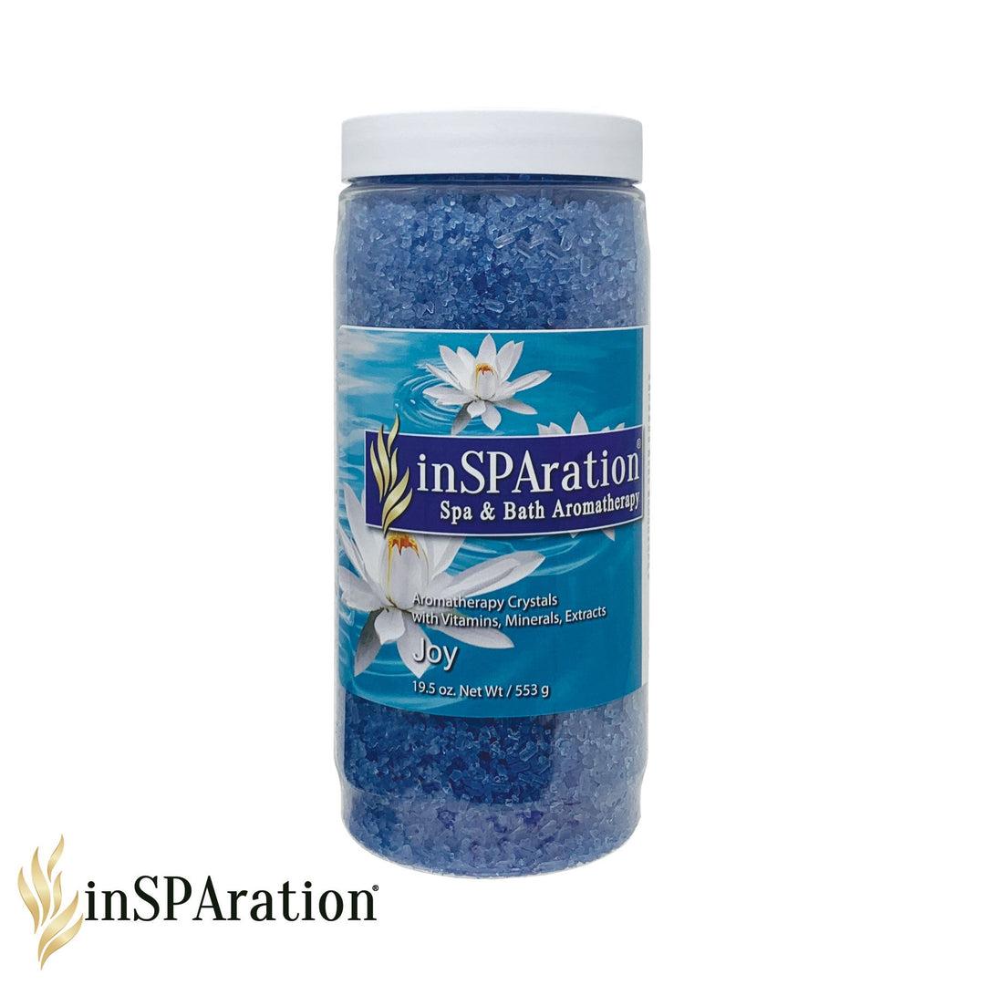 Insparation Inc Original Aromatherapy Crystals 19.5oz container with blue bath crystals and white flower label