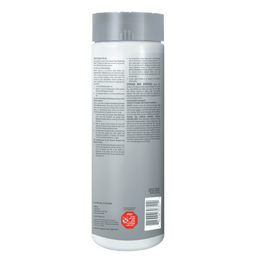 Leisure Time Spa Renew Non-Chlorine Shock, 2.2 lb Bottle | RENU2