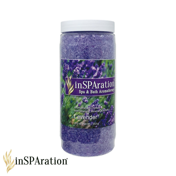 Insparation Inc Original Aromatherapy Crystals lavender scent in a clear 19.5 oz plastic jar with purple crystals visible inside and a white lid