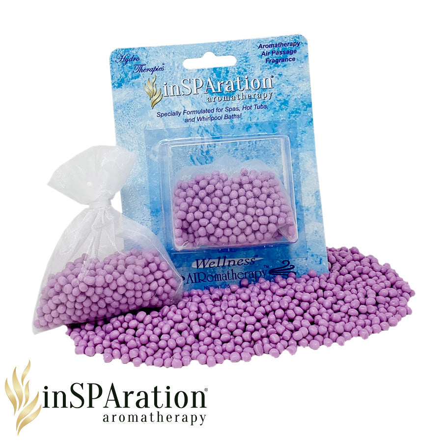 Insparation Inc AirRomatherapy Air Bead Singles in purple small round bead form with plastic pouch and blister pack on blue backing