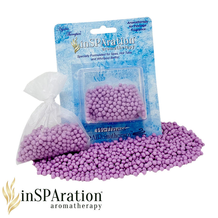 Insparation Inc AirRomatherapy Air Bead Singles in purple small round bead form with plastic pouch and blister pack on blue backing