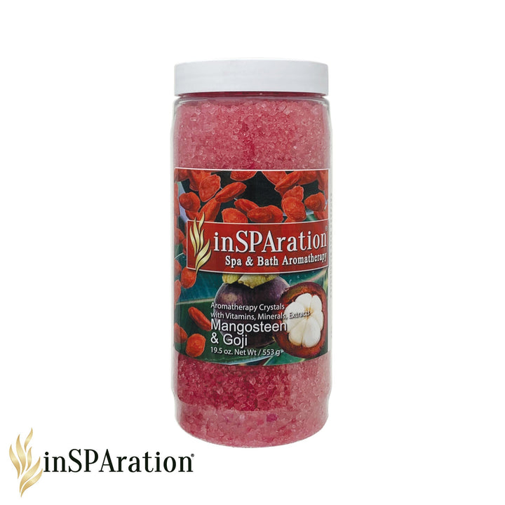 Insparation Inc Original Aromatherapy Crystals 19oz jar with pink crystals and mangosteen and goji label