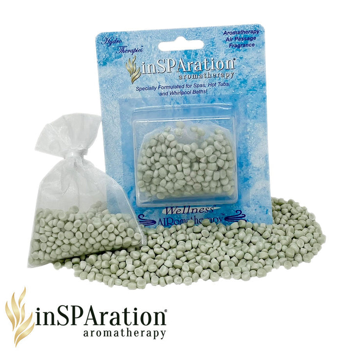 inSPAration AirRomatherapy Air Bead Singles in light green small round beads with clear pouch and blue branded packaging