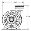 installation diagram showing front view dimensions of Waterway 0.95 HP Hi-Flo 2 dual-speed above ground pump with height and width measurements