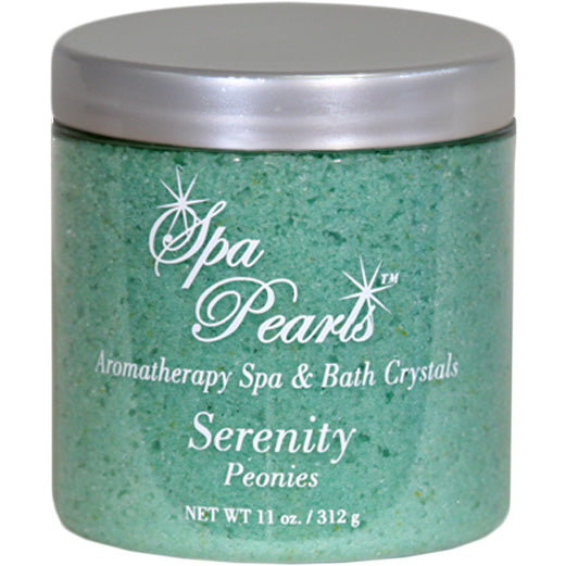 Insparation Inc Spa Pearls aromatherapy crystals in 11oz jar with green peony scented crystals and silver lid