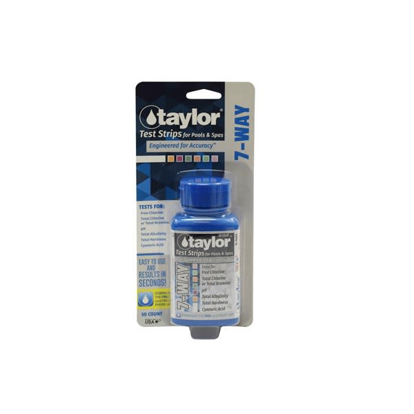 Taylor 7-Way Test Strips for Free Chlorine, Total Chlorine/Bromine, pH, Alkalinity, Hardness, CYA w/ Mobile App, 50/Bottle, 12/Case | S-1403-12