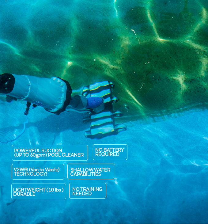 The Basic Bundle with VacDaddy 2.0, V2W® Kit, Shallow Water Adapter, 29" Aluminum Adapter Pole, and Aluminum Vac Head Handle