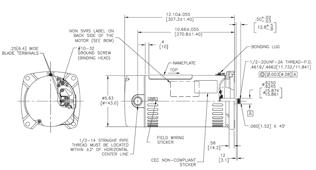 Century Pool Pump Motor Square Flange 1 HP 1-Speed 115/230V 48Y Frame | USQ1102