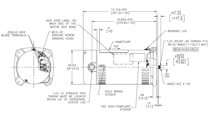 Century Pool Pump Motor Square Flange 1 HP 1-Speed 115/230V 48Y Frame | USQ1102