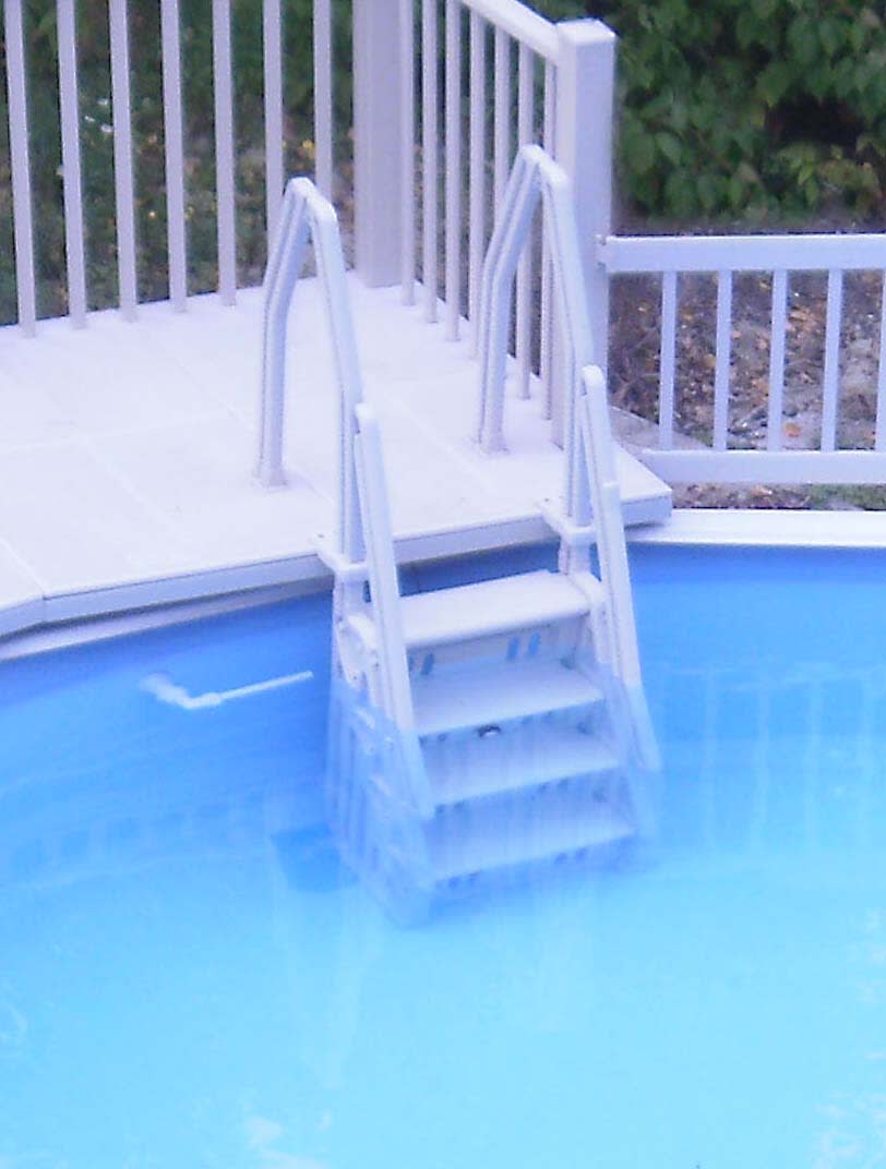 Vinyl Works Deluxe Adjustable 24" A/G Pool Step Ladder Entry System w/ Non-Slip Steps, Taupe | IN-24-T